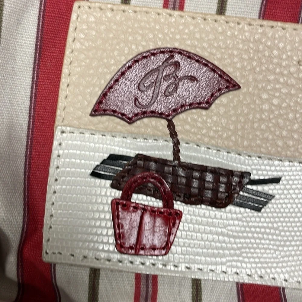 Brighton Striped Print Beach Scene Small Canvas Leather Bag NEW Cosmetic Travel